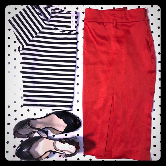 XOXO Dresses & Skirts - 🍒 Red stretch satin Pencil skirt XOXO 13/14 Pinup